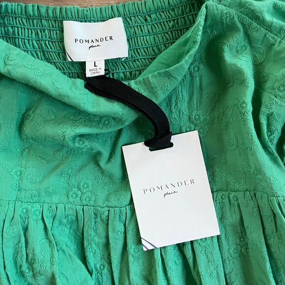 Pomander Place by Tuckernuck Elizabeth Mini Dress Puff Sleeve Green Large NWT - Picture 5 of 6